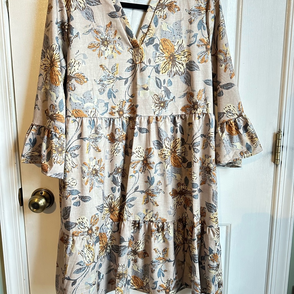 Floral Midi Dress with Ruffle Sleeves